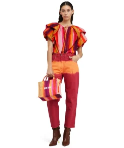 Pantalone In Bull A Gamba Dritta Con Lavorazione