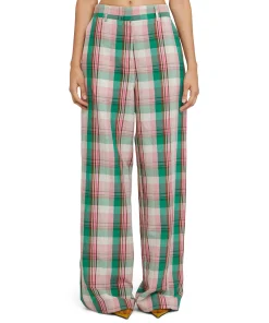 Pantaloni Tailoring A Gamba Dritta In Lino Madras^MSGM Outlet