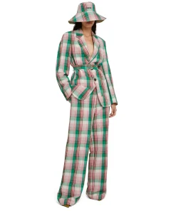 Pantaloni Tailoring A Gamba Dritta In Lino Madras^MSGM Outlet