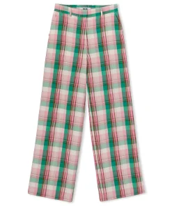 Pantaloni Tailoring A Gamba Dritta In Lino Madras^MSGM Shop
