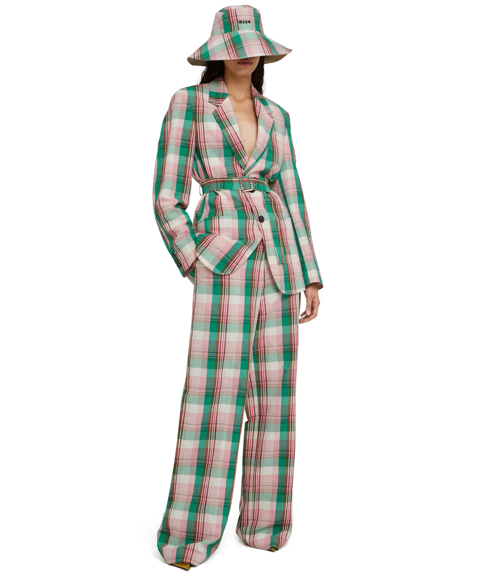 Pantaloni Tailoring A Gamba Dritta In Lino Madras^MSGM Shop
