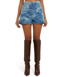 Shorts Di Denim Con Lavorazione