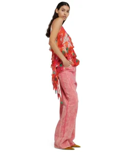Top Assimetrico Con Balze Applicate In Viscosa Crepon Con Stampa "Tropico"^MSGM Fashion
