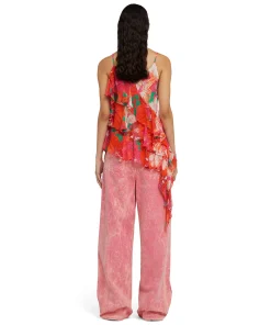 Top Assimetrico Con Balze Applicate In Viscosa Crepon Con Stampa "Tropico"^MSGM Fashion