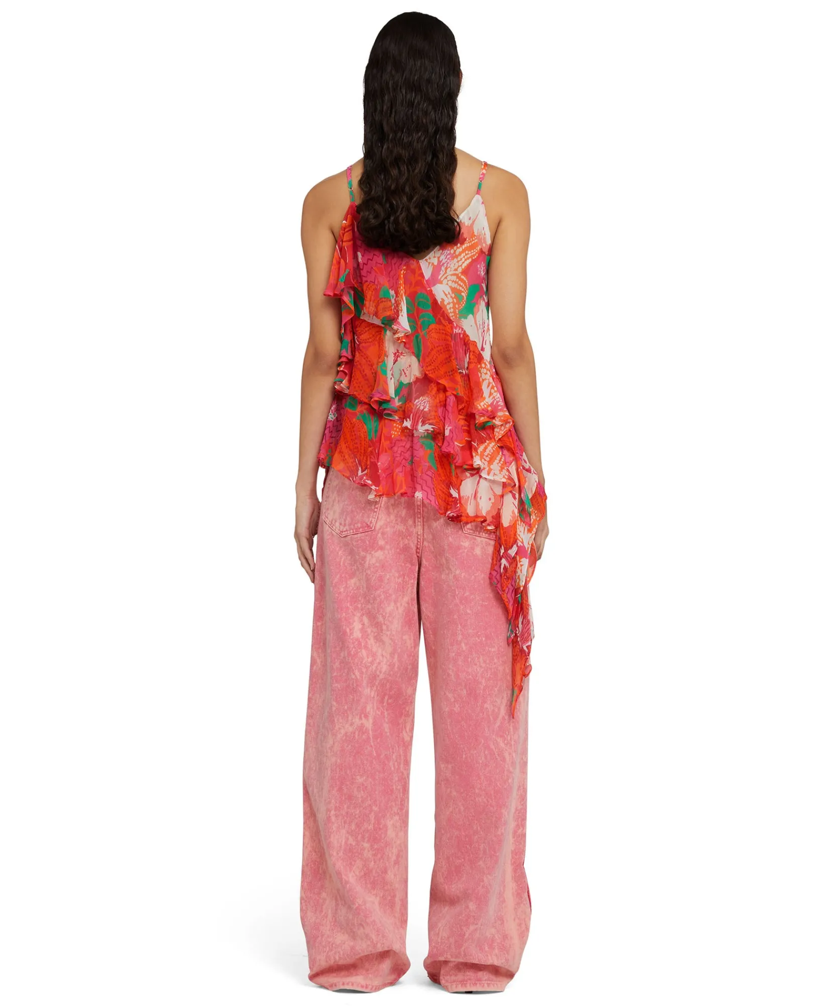 Top Assimetrico Con Balze Applicate In Viscosa Crepon Con Stampa "Tropico"^MSGM Fashion