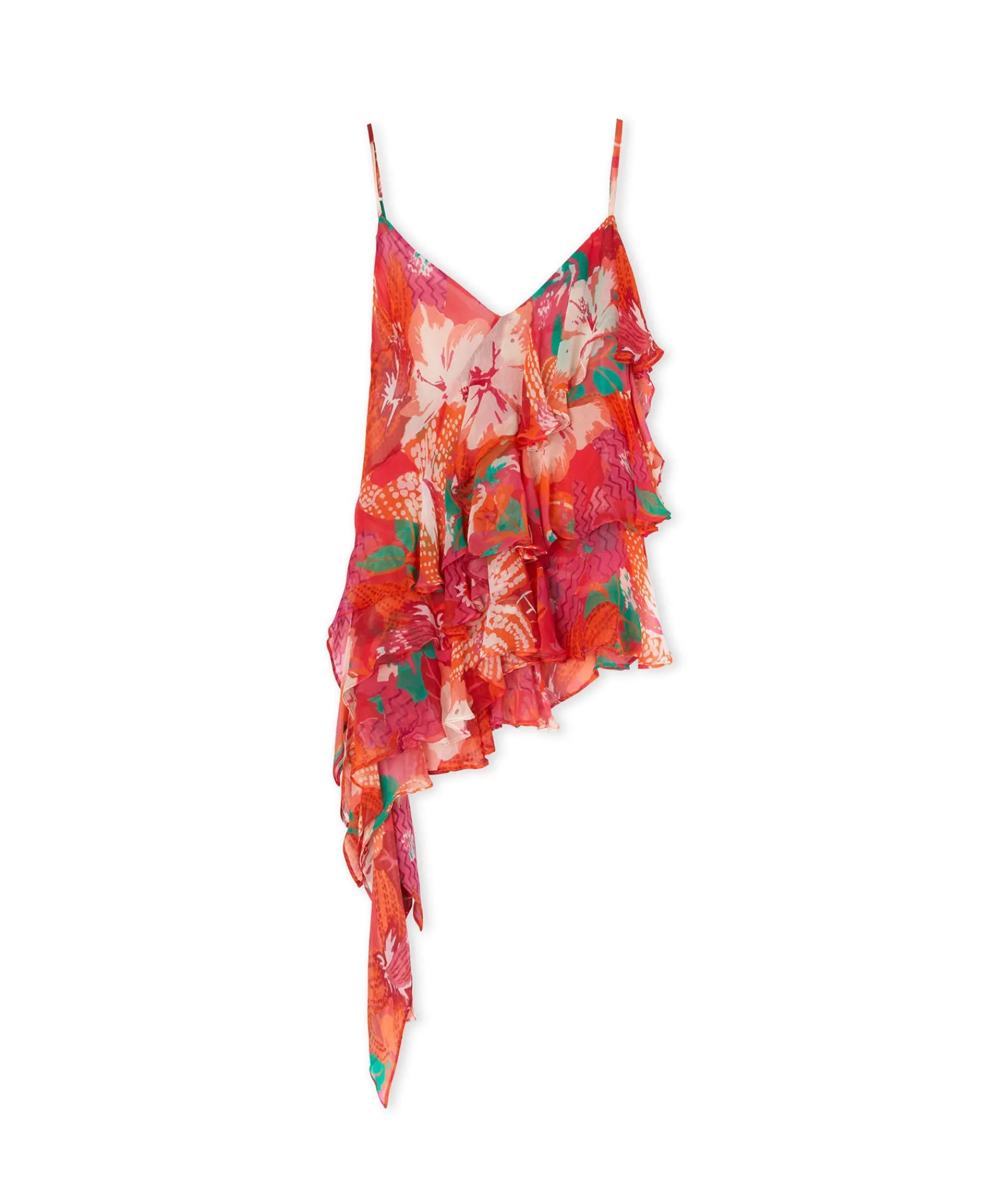 Top Assimetrico Con Balze Applicate In Viscosa Crepon Con Stampa "Tropico"^MSGM Fashion