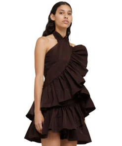 Top Con Collo Halter In Taffeta Con Rouches Applicate^MSGM Discount