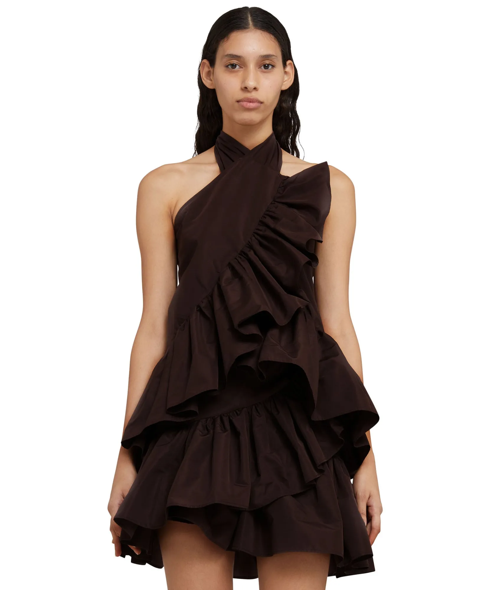 Top Con Collo Halter In Taffeta Con Rouches Applicate^MSGM Discount