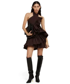 Top Con Collo Halter In Taffeta Con Rouches Applicate^MSGM Discount