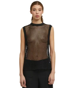 Top Girocollo A Rete In Cotone Tinta Unita^MSGM Flash Sale