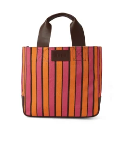 Tote Bag In Cotone A Righe Con Manici In Pelle^MSGM Hot
