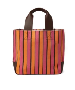 Tote Bag In Cotone A Righe Con Manici In Pelle^MSGM Hot