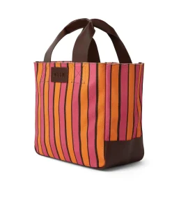 Tote Bag In Cotone A Righe Con Manici In Pelle^MSGM Hot