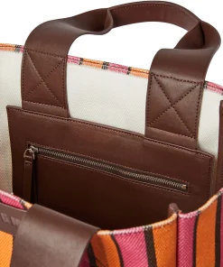 Tote Bag In Cotone A Righe Con Manici In Pelle^MSGM Hot