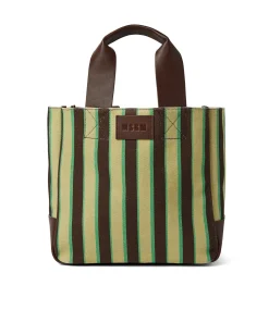 Tote Bag In Cotone A Righe Con Manici In Pelle^MSGM Best Sale