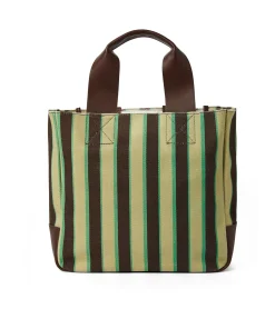 Tote Bag In Cotone A Righe Con Manici In Pelle^MSGM Best Sale
