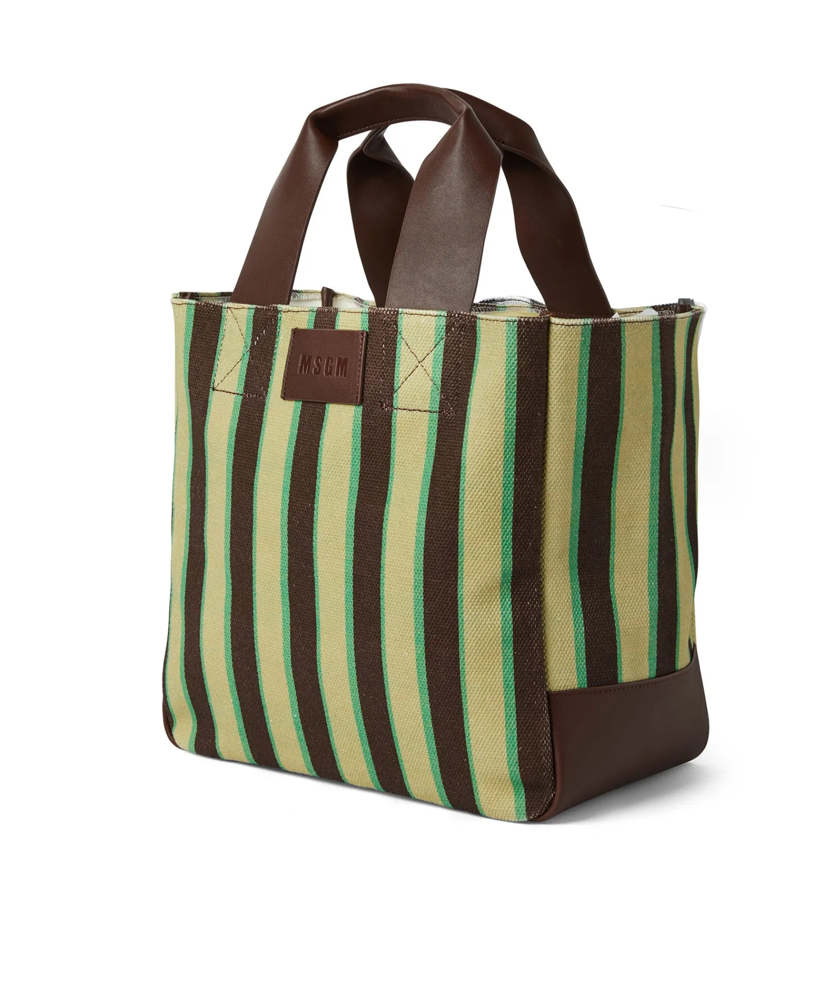 Tote Bag In Cotone A Righe Con Manici In Pelle^MSGM Best Sale