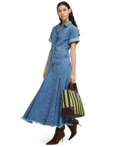 Tote Bag In Cotone A Righe Con Manici In Pelle^MSGM Best Sale