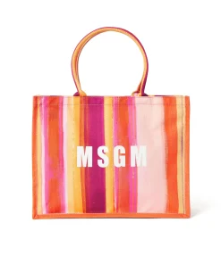 Tote Bag In Cotone "Brushed Stripes" Con Logo ^MSGM Cheap