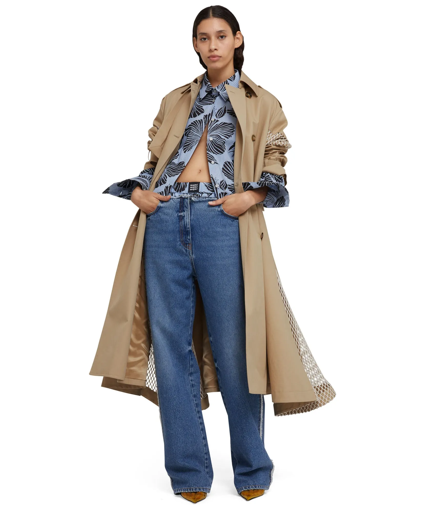 Trench Doppio Petto In Gabardina Con Dettagli In Rete^MSGM Best