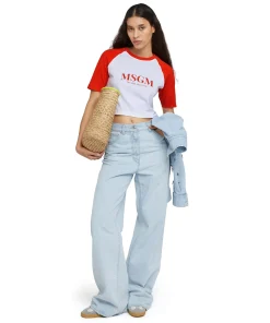 T-Shirt Crop In Cotone Con Stampa "Fun Department"^MSGM New