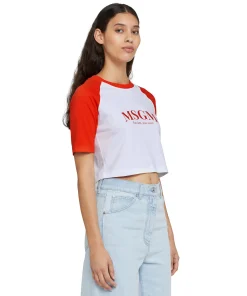 T-Shirt Crop In Cotone Con Stampa 