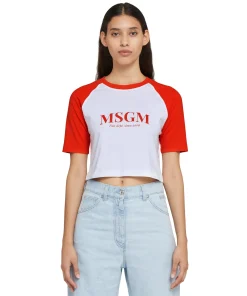 T-Shirt Crop In Cotone Con Stampa 