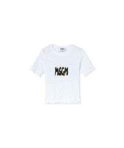 T-Shirt Crop In Cotone Con Lavorazione Punto Smock^MSGM Cheap