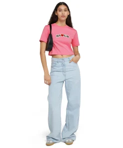 T-Shirt Crop In Cotone Con Grafica ^MSGM Best Sale