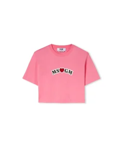 T-Shirt Crop In Cotone Con Grafica ^MSGM Best Sale