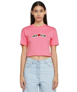 T-Shirt Crop In Cotone Con Grafica ^MSGM Best Sale