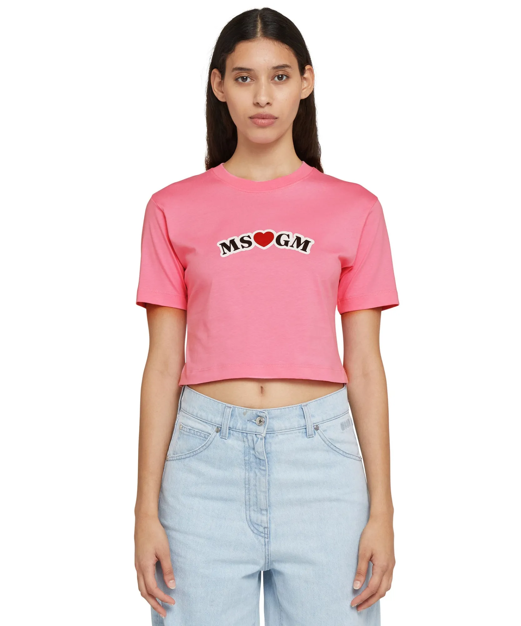 T-Shirt Crop In Cotone Con Grafica ^MSGM Best Sale