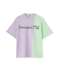 T-Shirt Girocollo Bicolore In Cotone Organico Della Capsule Fantastic Green^MSGM New