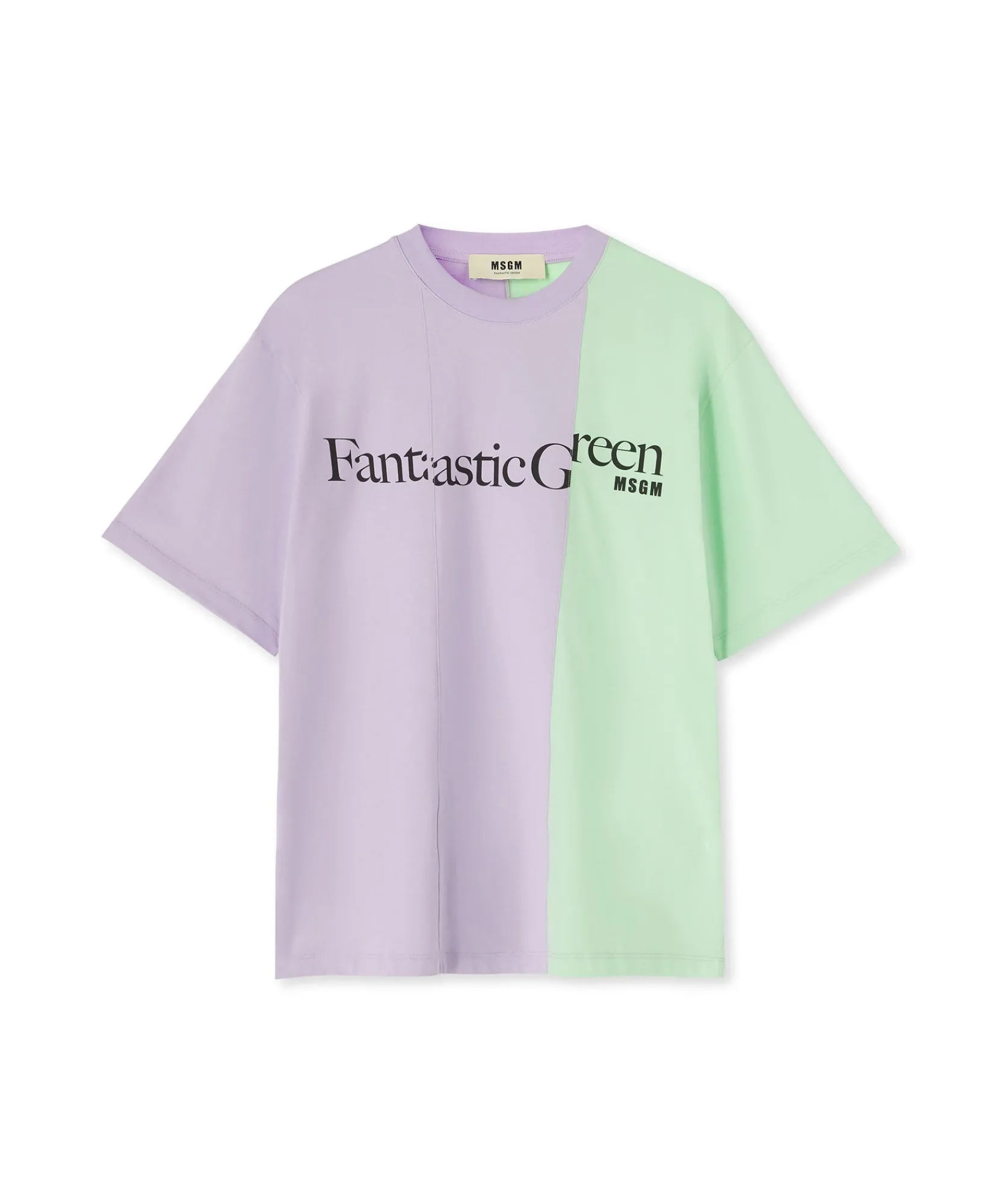 T-Shirt Girocollo Bicolore In Cotone Organico Della Capsule Fantastic Green^MSGM New