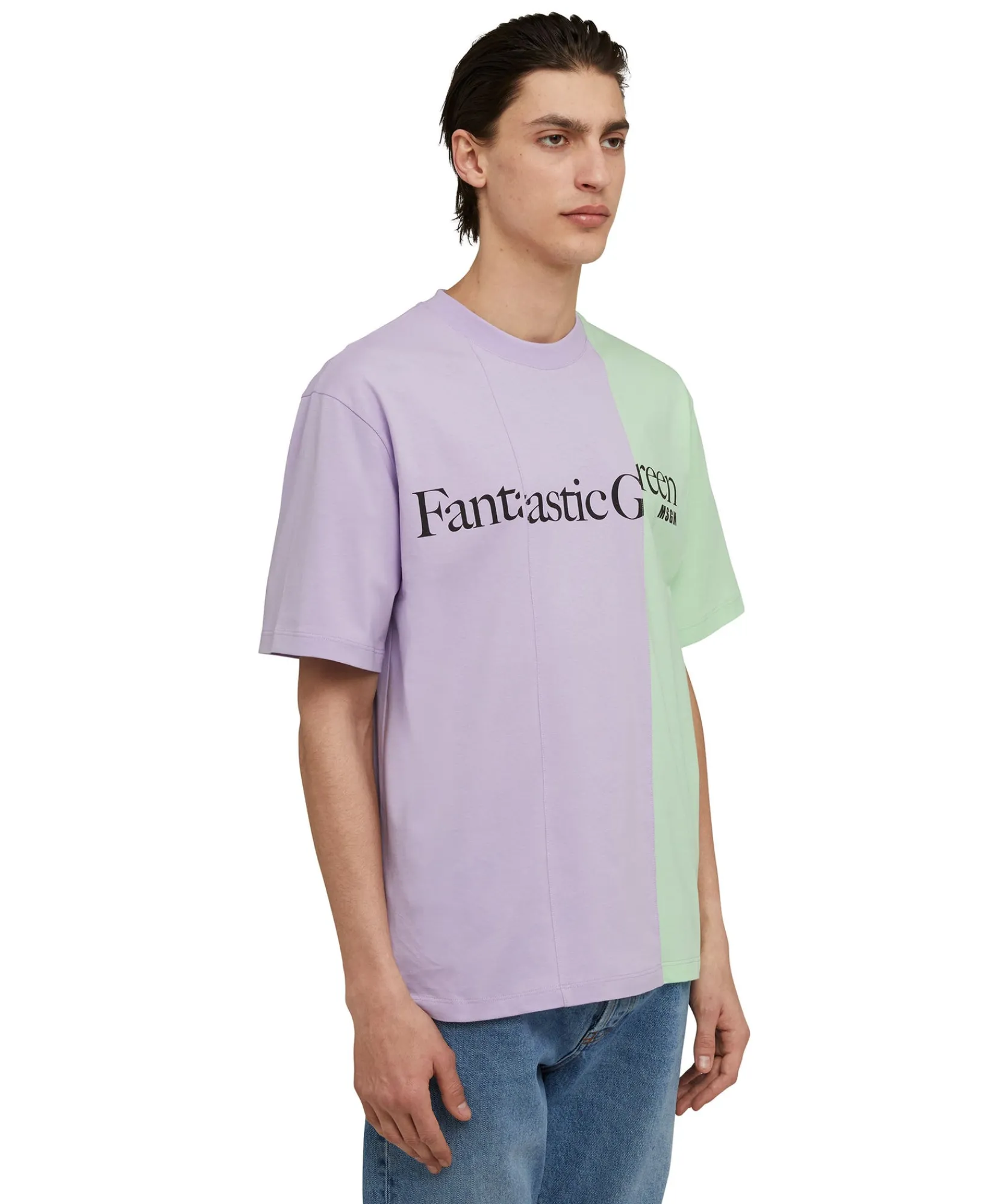 T-Shirt Girocollo Bicolore In Cotone Organico Della Capsule Fantastic Green^MSGM New