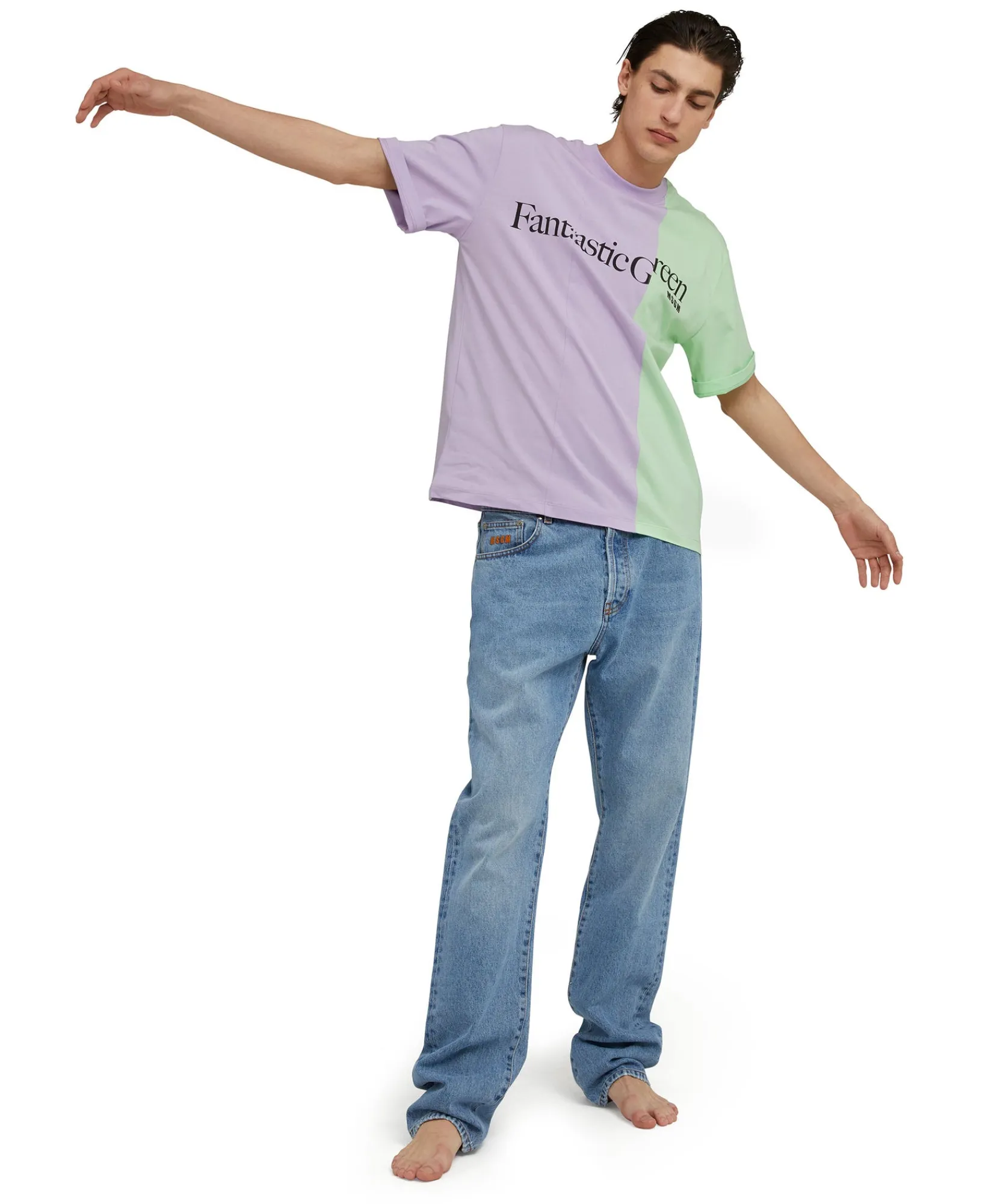 T-Shirt Girocollo Bicolore In Cotone Organico Della Capsule Fantastic Green^MSGM New