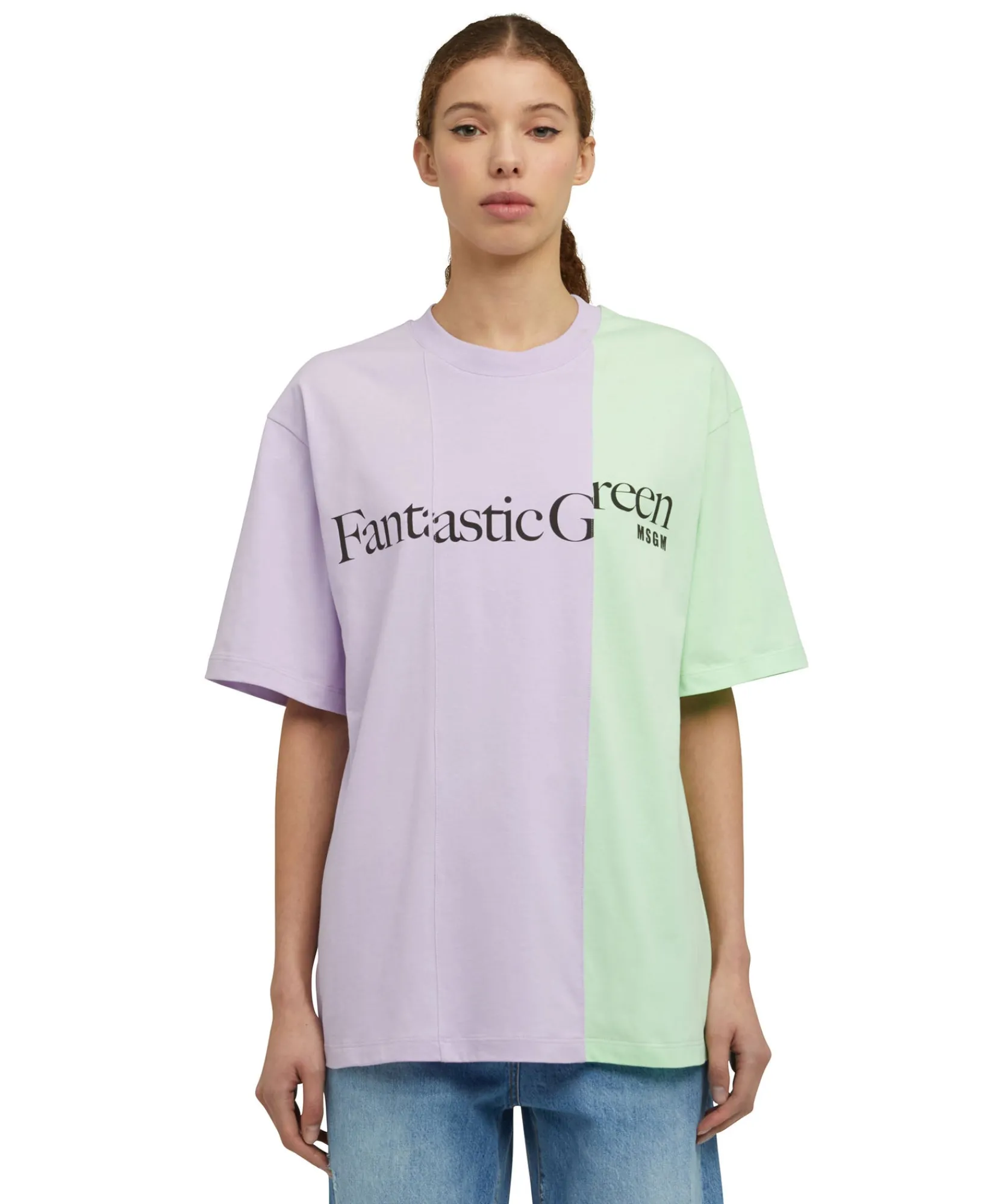 T-Shirt Girocollo Bicolore In Cotone Organico Della Capsule Fantastic Green^MSGM New