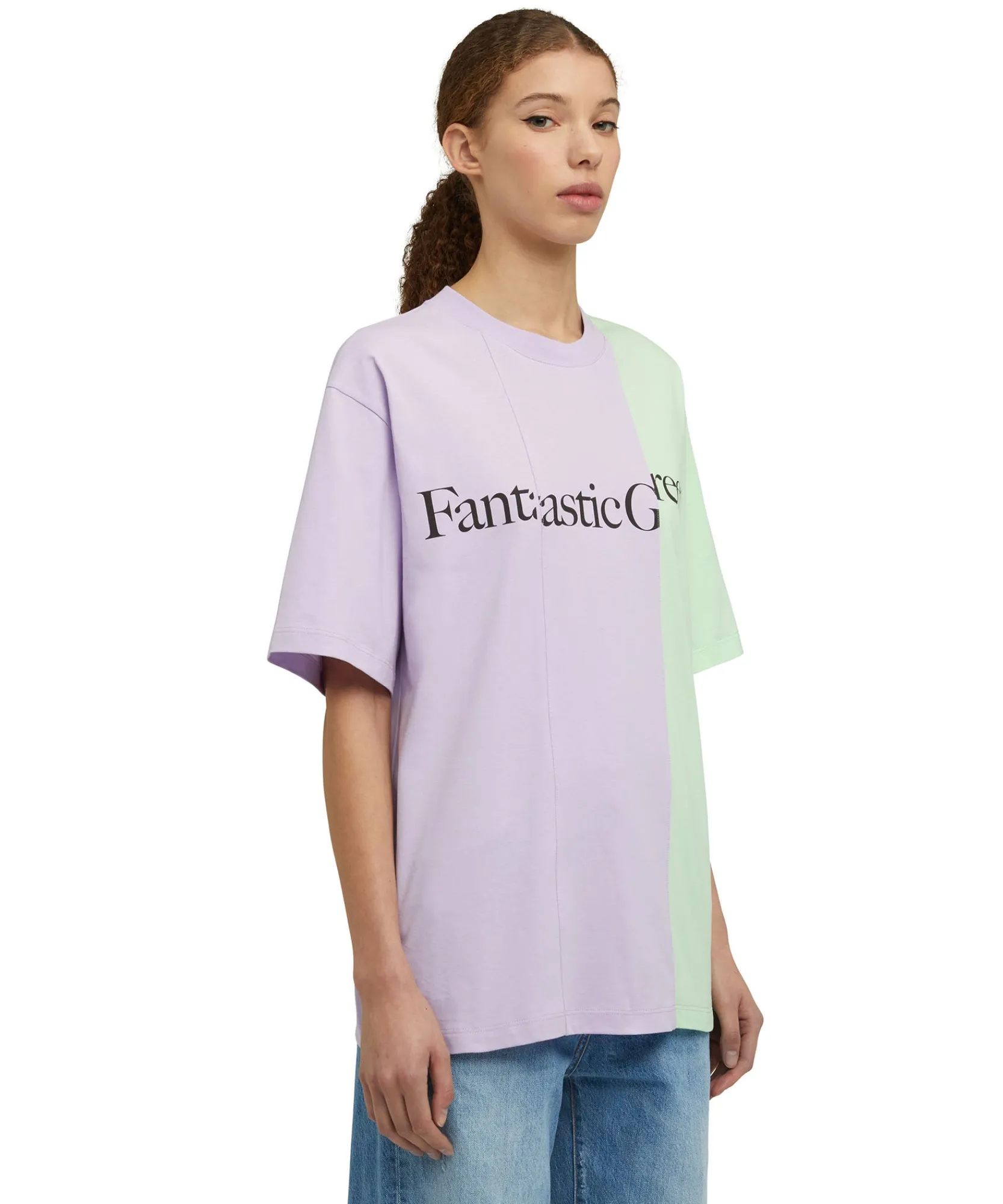 T-Shirt Girocollo Bicolore In Cotone Organico Della Capsule Fantastic Green^MSGM New