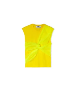 T-Shirt Girocollo Con Dettaglio In Tulle^MSGM Cheap