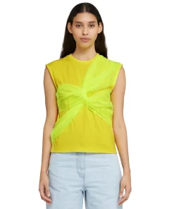 T-Shirt Girocollo Con Dettaglio In Tulle^MSGM Cheap