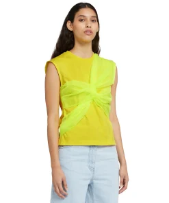 T-Shirt Girocollo Con Dettaglio In Tulle^MSGM Cheap