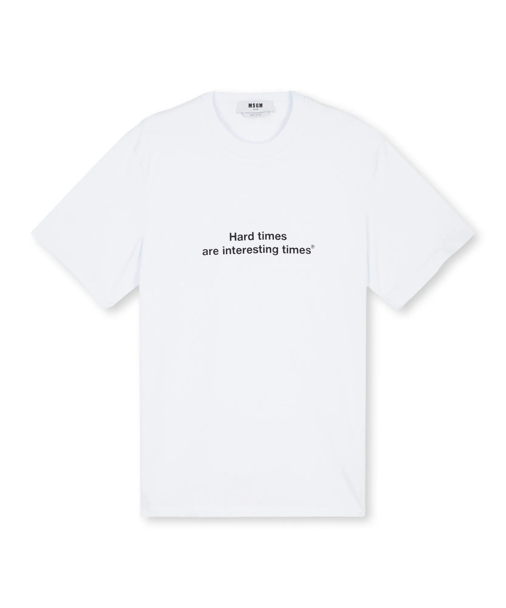 T-Shirt Girocollo Con Quote "Hard Times Are Interesting Times"^MSGM Best