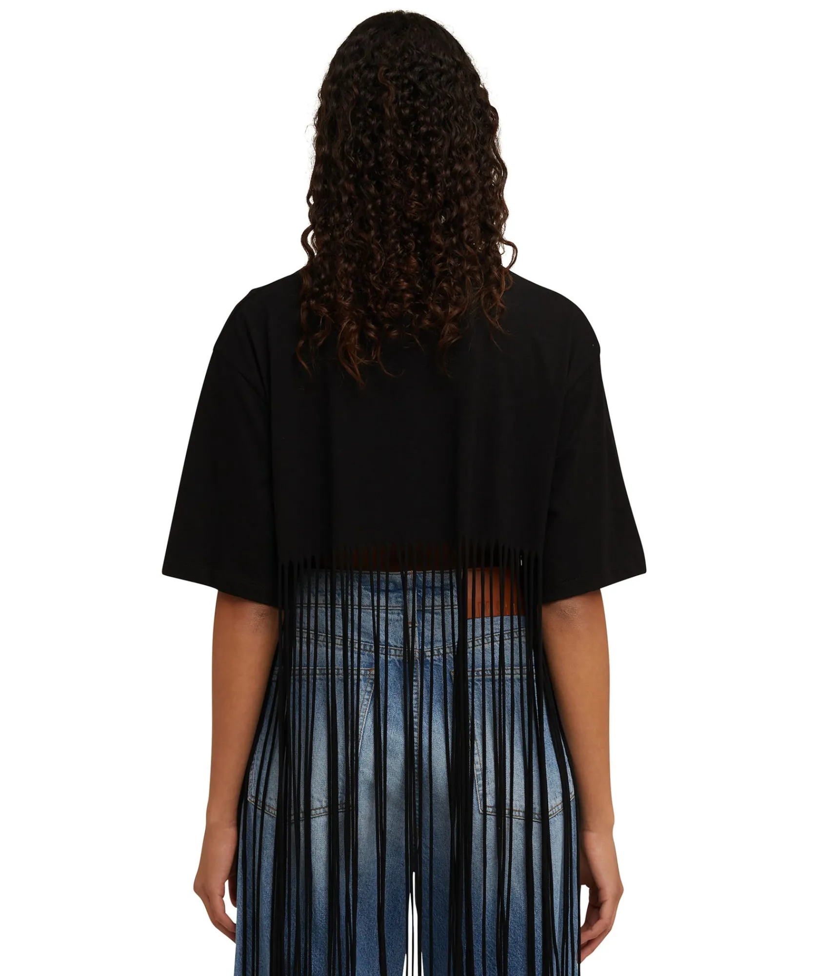 T-Shirt Girocollo Crop Con Frange In Cotone Con Grafica "Club Paradiso"^MSGM Online