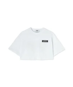 T-Shirt Girocollo Crop In Cotone Con Logo E Quote^MSGM Cheap