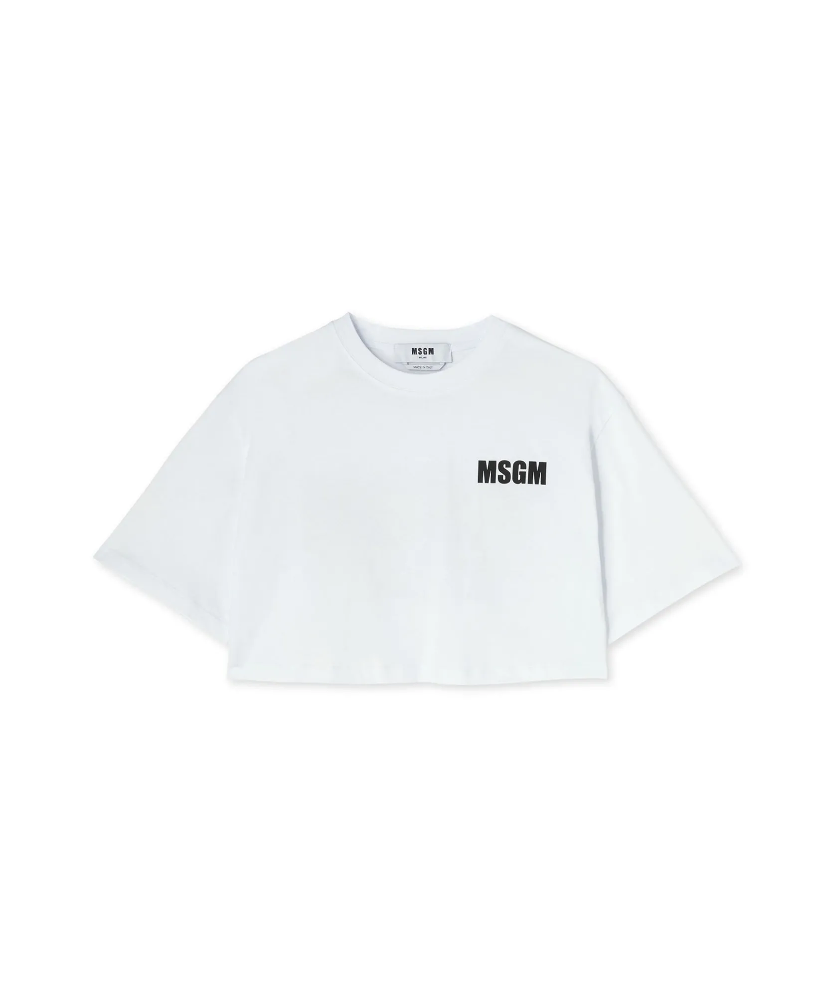 T-Shirt Girocollo Crop In Cotone Con Logo E Quote^MSGM Cheap