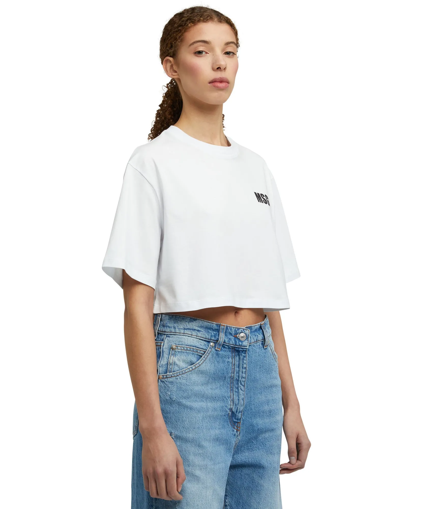 T-Shirt Girocollo Crop In Cotone Con Logo E Quote^MSGM Cheap