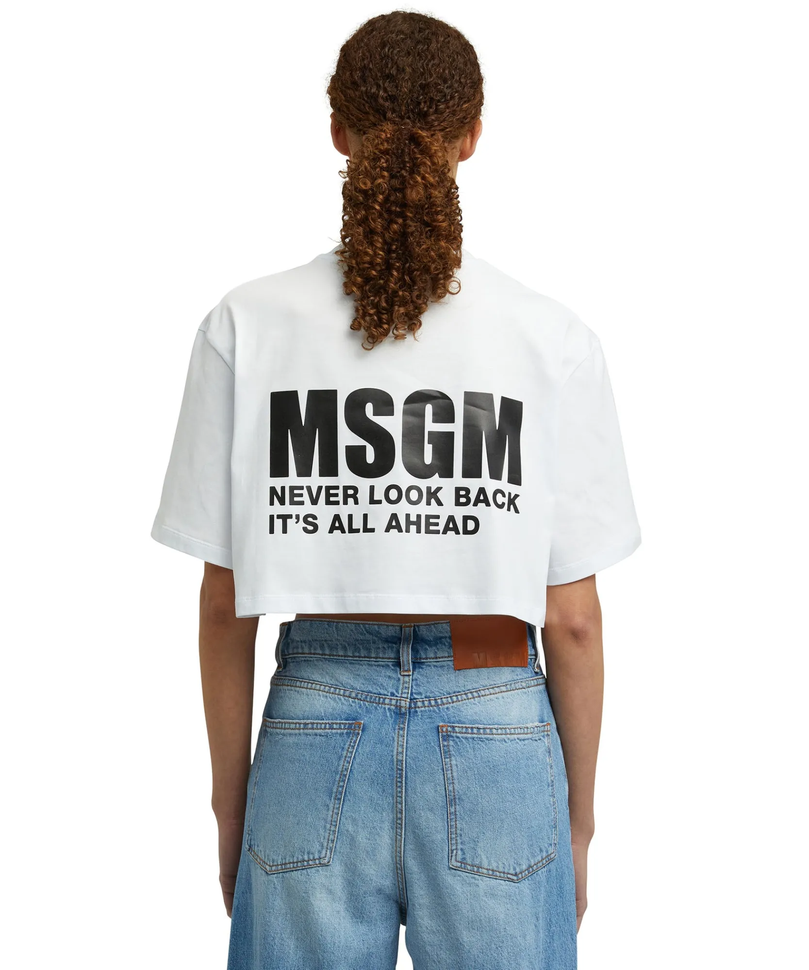 T-Shirt Girocollo Crop In Cotone Con Logo E Quote^MSGM Cheap