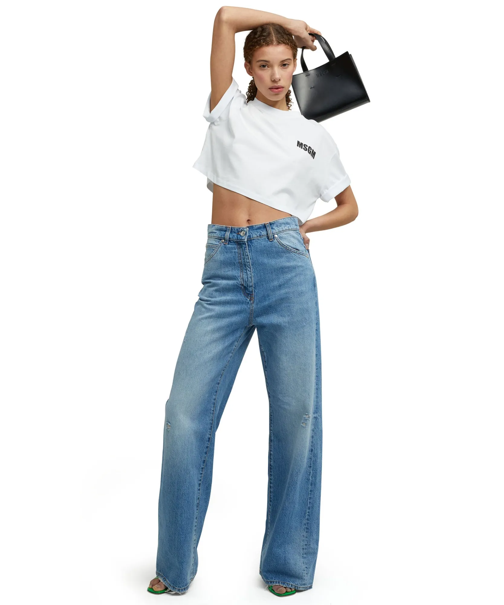 T-Shirt Girocollo Crop In Cotone Con Logo E Quote^MSGM Cheap