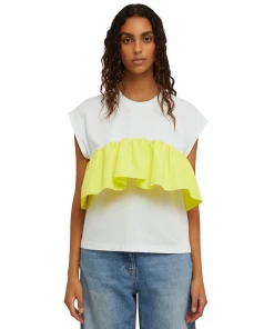 T-Shirt Girocollo In Cotone Con Balza In Taffeta Applicata^MSGM Sale
