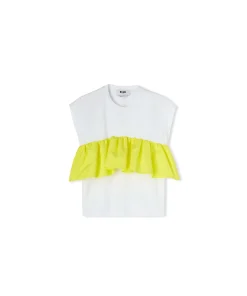 T-Shirt Girocollo In Cotone Con Balza In Taffeta Applicata^MSGM Sale
